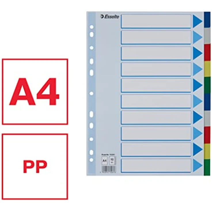 ESSELTE Esselte Kunststoff-Register, blanko, A4, PP, 10-teilig, Mehrfarbig – Bild 2