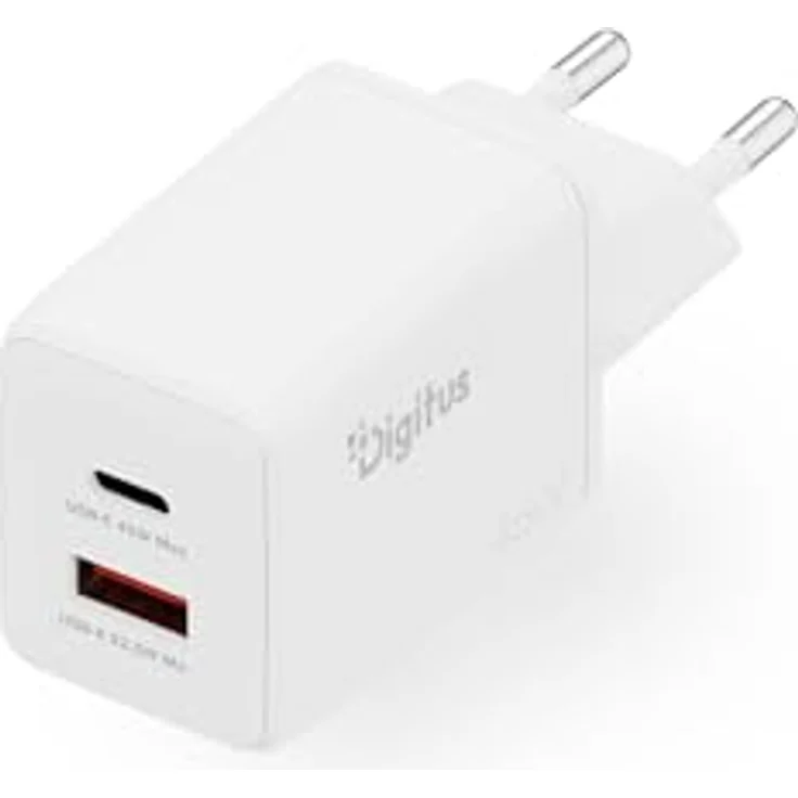 DIGITUS USB-Ladegerät GaN II 45W, 1x USB-C & 1x USB-A, weiß, kompakt – Bild 1