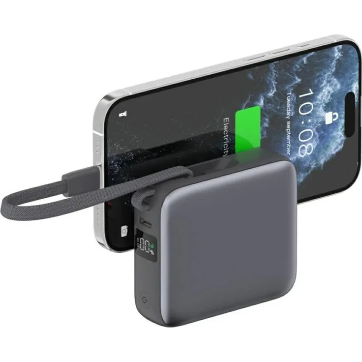 4smarts Powerbank Pocket Dual Cord, 10000 mAh, 22.50 W, Pass-Through Ladefunktion, Grau