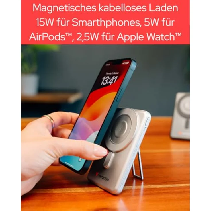 Verbatim Charge 'n' Go 2C, Powerbank mit 5000mAh, kabelloses Laden, 20W, Silber – Bild 6