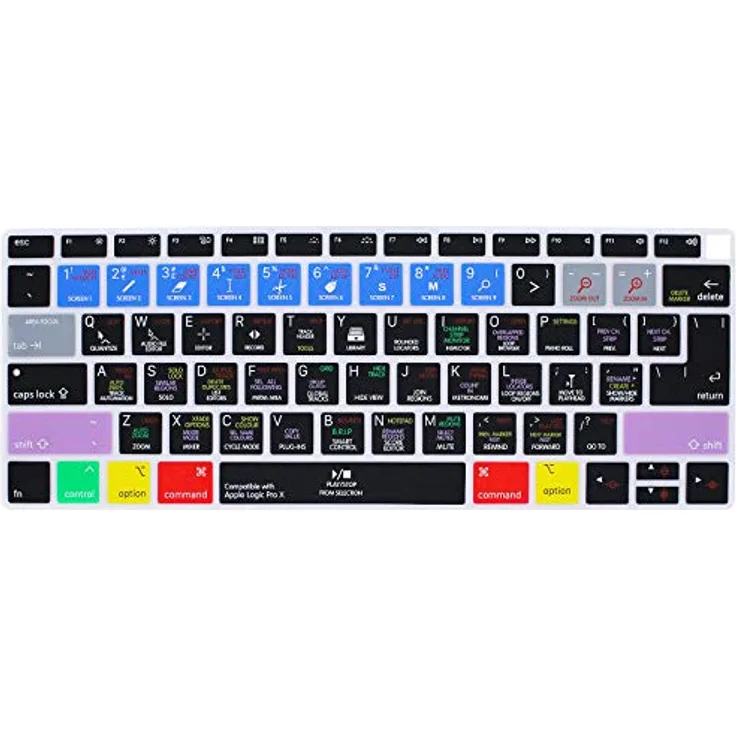 MMDW Shortcuts Hotkey-Tastatur-Abdeckung kompatibel mit MacBook Air 2018, 33,8 cm (13,3 Zoll) A1932 mit Retina-Display und Touch-ID, Silikon, weiche Schutzfolie, USA/EU Version Logic pro x