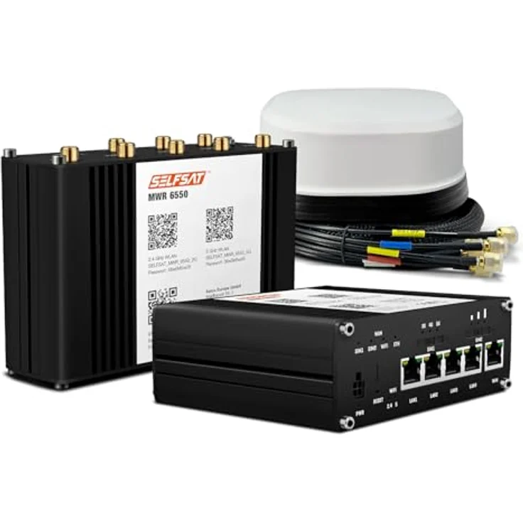 Selfsat MWR 6550 5G Cat 20 WiFi 6 Router bis 3,4 Gbps mit SATCO 5G Antenne, 2 SIM-Kartensteckplätze, IP30, GPS – Bild 1