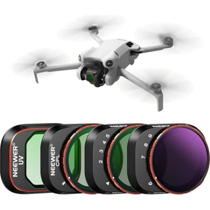 NEEWER Variable ND Filter Set für DJI Mini 4 Pro, 4er Pack ND2-ND3 (1-5 Blendenstufen) und ND64-ND512 (6-9 Blendenstufen), VND/CPL/UV Filter, optisches HD Glas, Aluminiumrahmen