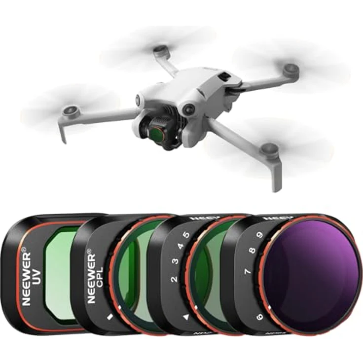 NEEWER Variable ND Filter Set für DJI Mini 4 Pro, 4er Pack ND2-ND3 (1-5 Blendenstufen) und ND64-ND512 (6-9 Blendenstufen), VND/CPL/UV Filter, optisches HD Glas, Aluminiumrahmen – Bild 1