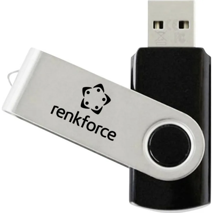 Renkforce RF-USBS-180, 1GB USB 2.0 Stick mit drehbarem Anschluss und hochwertigem Gehäuse in Schwarz-Silber