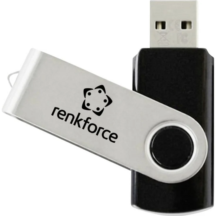 Renkforce RF-USBS-180, 1GB USB 2.0 Stick mit drehbarem Anschluss und hochwertigem Gehäuse in Schwarz-Silber