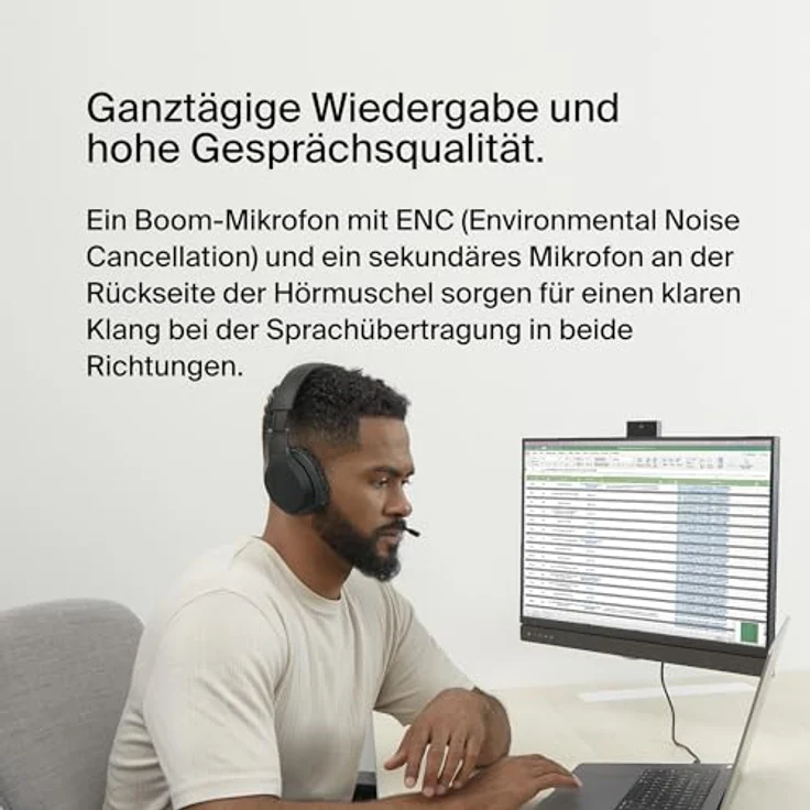 Belkin SoundForm Adapt kabelloser Over-Ear-Bluetooth-Kopfhörer, Headset für die Arbeit, zum Spielen, Gamen, für den Urlaub, mit integriertem Boom-Mikrofon, kompatibel mit iPhone, iPad, Galaxy usw. – Bild 3