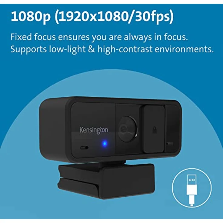 Kensington W1050 1080p-Webcam mit Weitwinkel und integriertem Mikrofon mit Rauschunterdrückung, 95°-Blickwinkel, Digitale PC-Computer-Videokamera für Präsentationen oder Videokonferenzen, K80251 – Bild 2