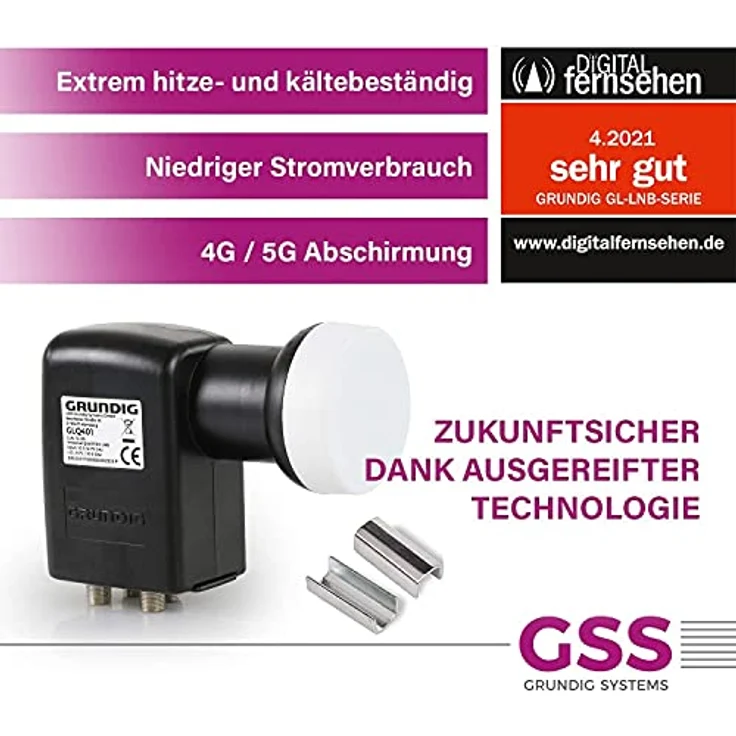 [Test SEHR GUT *] GSS Quattro LNB für Multischalter, Multiswitch geeignet - mit LTE Filter - Sat, Satelliten, Full HD, UHD 4K, 0.1dB, HDTV, Wetterschutzkappe, kälte- & hitzebeständig + Aufdrehhilfe – Bild 4