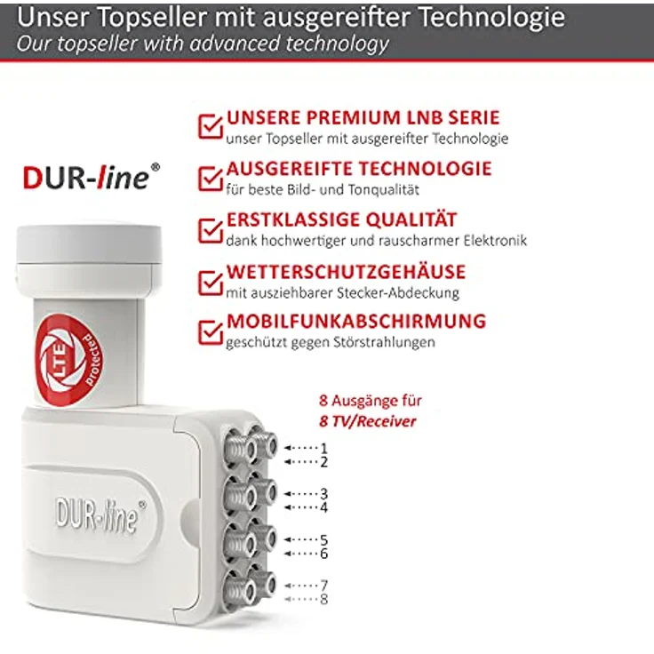DUR-line +Ultra Octo LNB 8-fach für bis zu 8 Teilnehmer weiß – Bild 2