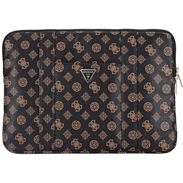 CG MOBILE Guess Sleeve 14" Peony Pocket Triangle Bag, Laptoptasche aus Öko-Leder, Schwarz, für Laptops bis 14 Zoll