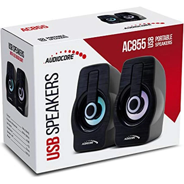 Audiocore AC855 Stereo-Lautsprecher mit Bunter LED-Beleuchtung PC-Lautsprecher 6W RMS USB-Stromversorgung Kompakt Schwarz – Bild 4