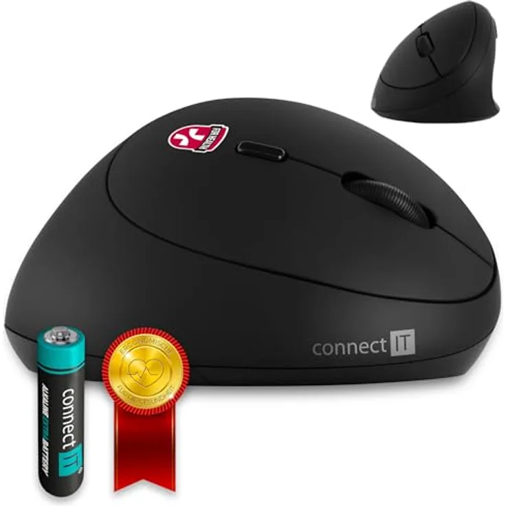 CONNECT IT for Health Damen Ergonomische Vertikale Office Maus, Drahtlos mit 2,4 GHz Technologie, Reduziert Müdigkeit, Optischer Sensor bis 1600 DPI, inkl. 1x AA-Batterien gratis