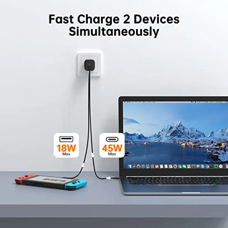 NOVOO 67 W USB-C-Ladegerät mit 2 Anschlüssen, GaN Ladegerät, schnelles Kompakt, faltbar, für Reise, Wandladegerät für MacBook Pro/Air, iPad Pro, Pixel 7, ThinkPad, Dell XPS 13, Steam Deck – Bild 3