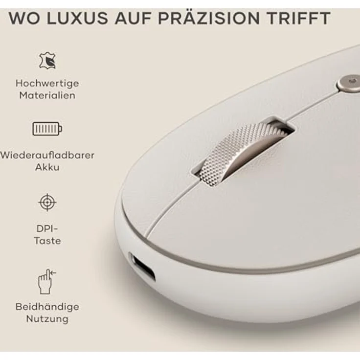 Satechi OntheGo Bluetooth Wireless Mouse, kabellose Maus mit einstellbarer DPI von 800 bis 2400, Sand – Bild 2