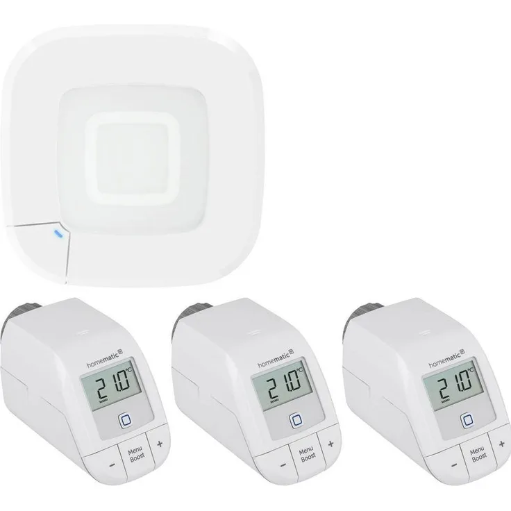 Homematic IP Set, Funk Access Point 2 mit 3x Heizkörperthermostat – basic, Smart Home Hub, Weiß