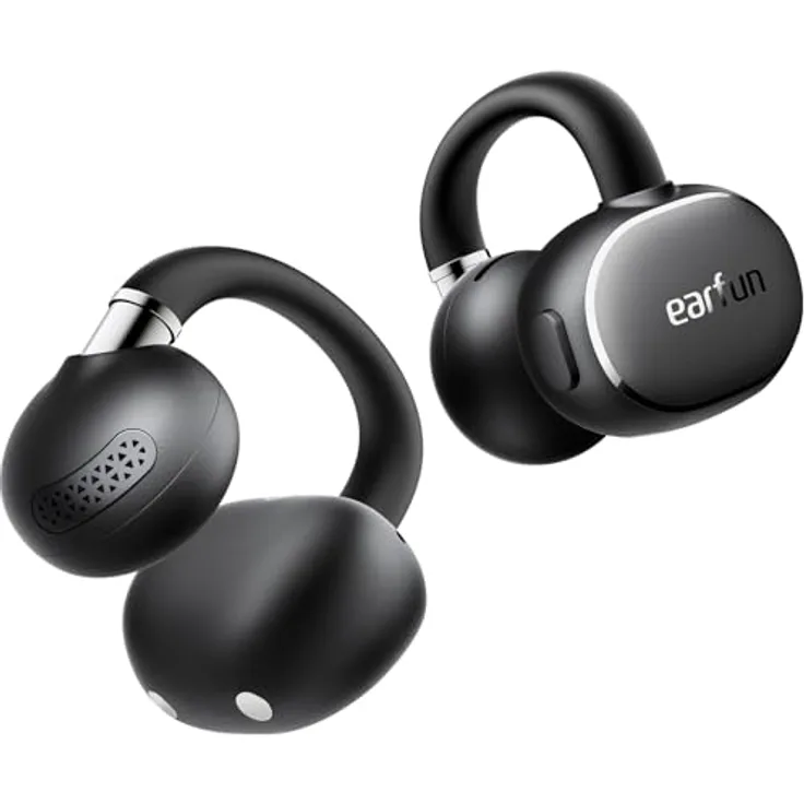 EarFun Clip 2 Schwarz Open-Ear Bluetooth-Kopfhörer, Clip-On Earbuds, Hi-Res Audio mit LDAC, 12-mm-Titan-Treiber, 40 Std. Akku, IP55