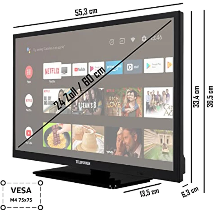 TELEFUNKEN XH24AN550MV 24 Zoll Fernseher/Android Smart TV (HD Ready, HDR, Triple-Tuner, 12 Volt, Bluetooth) [2023], Schwarz – Bild 3