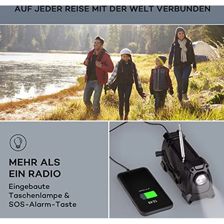 Auna Patagonia DAB+ Outdoor-Radio, DAB/DAB+ und FM, Solar-Akku, wasserdicht, mit Taschenlampe und Notfall-Sirene – Bild 3