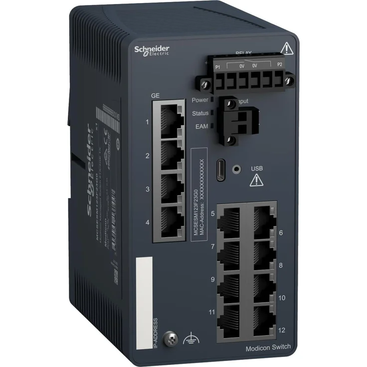 Schneider Electric MCSESM123F23G0, Managed Netzwerk Switch mit 8 Ports, 1 Gbit/s Übertragungsrate, kompakt und energieeffizient