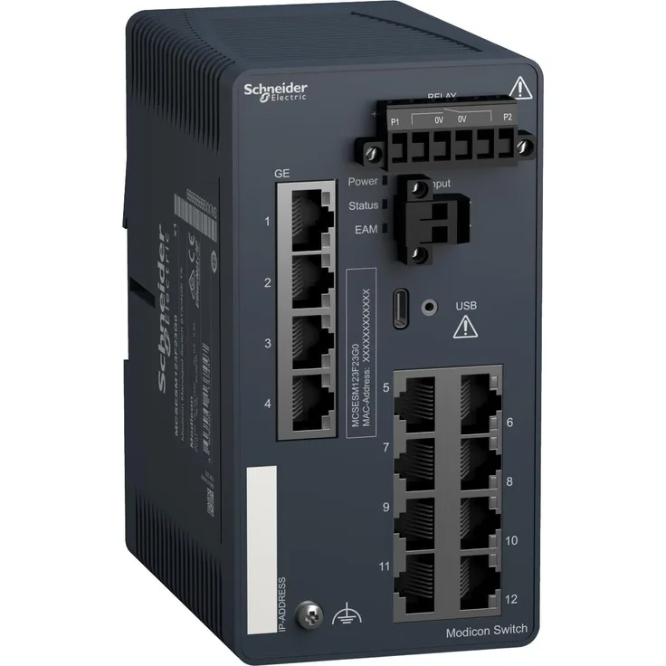 Schneider Electric MCSESM123F23G0, Managed Netzwerk Switch mit 8 Ports, 1 Gbit/s Übertragungsrate, kompakt und energieeffizient