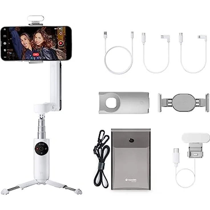Insta360 Flow Creator-Kit - Smartphone-Gimbal m. KI-Tracking, Smartphone-Gimbal, 3-Achsen-Stabilisierung, Integrierter Selfie-Stick & Stativ, Tragbar, Zusammenklappbar, Beleuchtungszubehör, Schneeweiß – Bild 1