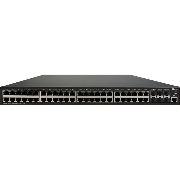 Televes SWI48, Netzwerk Switch mit 48 GbE-Ports und 6 SFP+-Ports, verwaltbar, skalierbar, 19" Einbaumasse