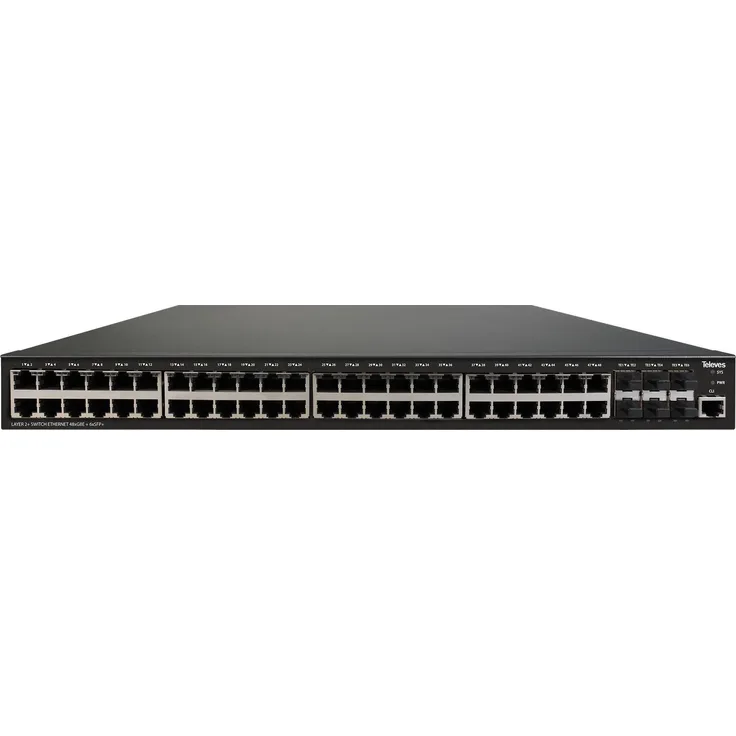 Televes SWI48, Netzwerk Switch mit 48 GbE-Ports und 6 SFP+-Ports, verwaltbar, skalierbar, 19" Einbaumasse