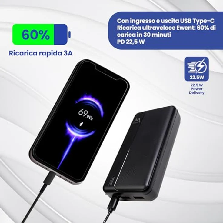 Ewent Powerbank Eminent EW1163, 20000 mAh, Schwarz, mit 22,5W PD Schnellladung und 3 Ausgängen – Bild 5