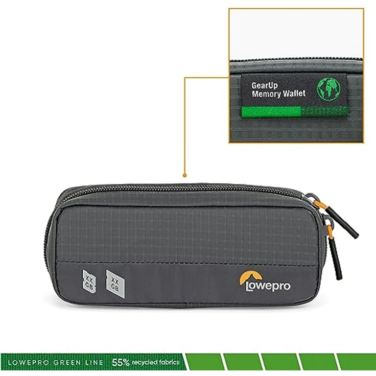 Lowepro GearUp Memory Wallet 20, Kompakter Speicherkarten-Organizer für CF-, XQD- & SD-Karten, SD-Tasche mit Doppeltem Reißverschluss, Hergestellt aus Recyclingmaterial, Grau – Bild 2
