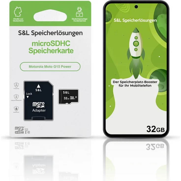 Tec-Expert microSD Karte S&L für Motorola Moto G15 Power, 32 GB, Class 10, hochgeschwindigkeits Speicherkarte, wasserdicht und stoßfest