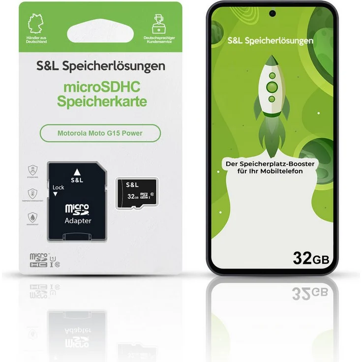 Tec-Expert microSD Karte S&L für Motorola Moto G15 Power, 32 GB, Class 10, hochgeschwindigkeits Speicherkarte, wasserdicht und stoßfest