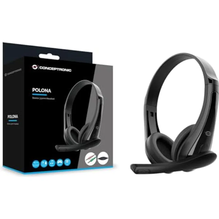 Conceptronic Stereo-Headset mit AUX-Anschluss und Mikrofon, gepolsterte Ohrmuscheln, ideal für Gaming und Videokonferenzen – Bild 2