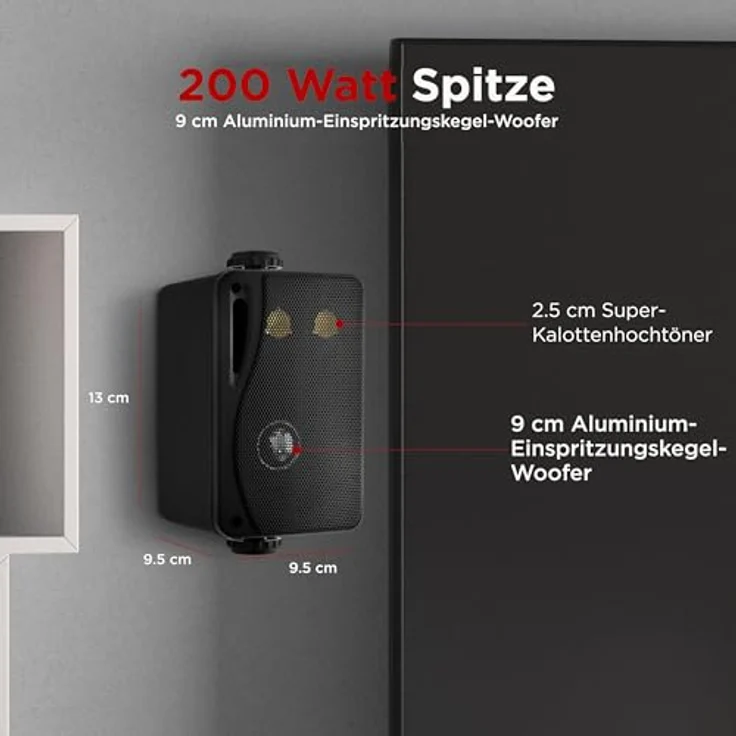 Pyle Wasserdichte Lautsprecher 3.5-Zoll-200-Watt 3-Wege Wetterfeste Mini Box, Schwarz, PLMR24B Kompakt-Lautsprecher schwarz – Bild 3