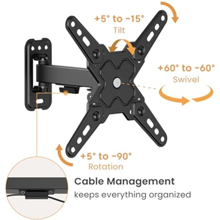 VALUE TV-Wandhalterung mit 2 Drehpunkten, für Bildschirme 13-43 Zoll (33-109 cm), Tragkraft bis 20 kg, VESA-kompatibel – Bild 3