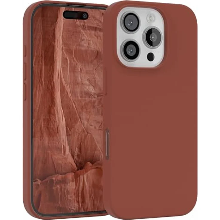 EAZY CASE Premium Silikon Handyhülle kompatibel mit iPhone 16 Pro, Slimcover mit Kameraschutz, Terrakotta, kratzresistent, mit Innenfutter und kabellosem Laden – Bild 1