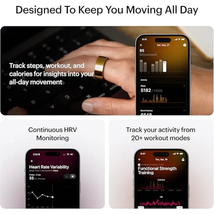 Ultrahuman Ring Air (8, Bionic Gold), Smart Ring mit Schlafindex, Temperaturverfolgung und Bewegungsindex, Gold – Bild 5