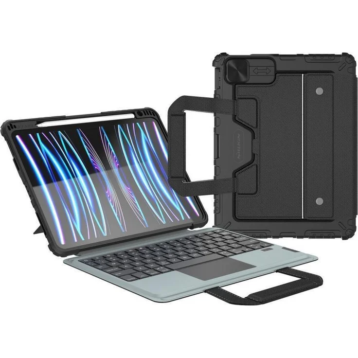 Nillkin Bumper GO Keyboard Case (Backlit Version) für iPad Air 4/5/10.9 2020/11 2024/Pro 11 2020/20, Multifunktions-Tastatur mit 7-farbiger Hintergrundbeleuchtung und Apple Pencil Fach, Schwarz