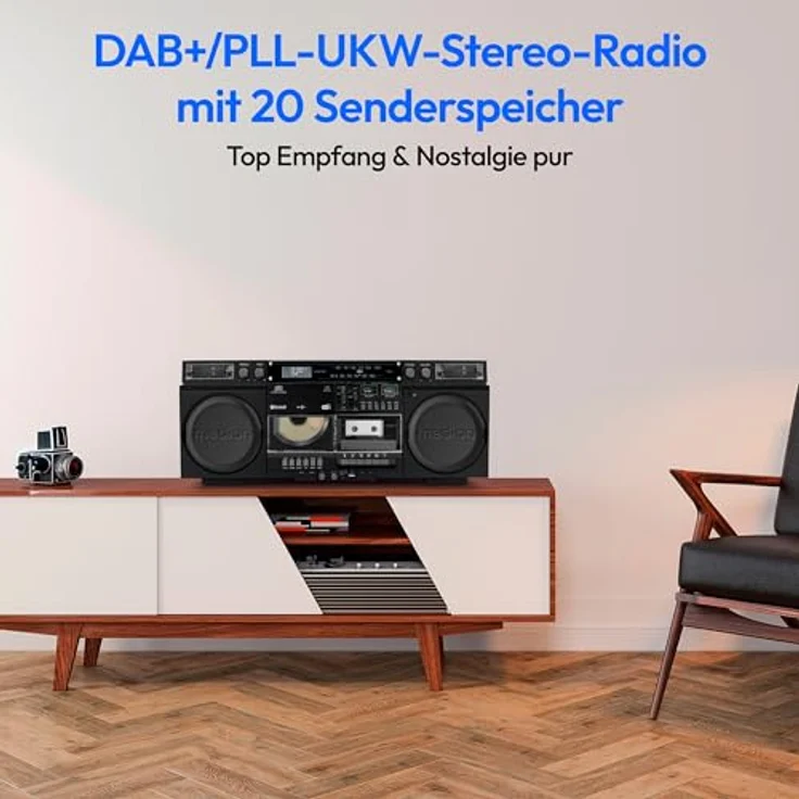 MEDION LIFE® P66538 Retro-Boombox, DAB+/UKW, Bluetooth® 5.3, CD-Player, Kassettendeck, X-Bass, 2x10W RMS – Bild 4