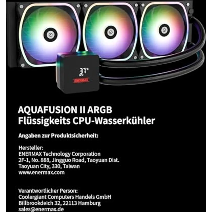 Enermax Aquafusion II 240mm ELC-AQFA240-SQA, CPU Wasserkühler mit RGB-Lüfter und magnetischem Status-Display, Schwarz – Bild 3