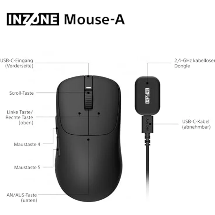 SONY INZONE Mouse-A Gaming Maus, ultraleicht 48,4g, 8000Hz Polling, 30K DPI, optische Schalter, kabellos, Schwarz – Bild 10