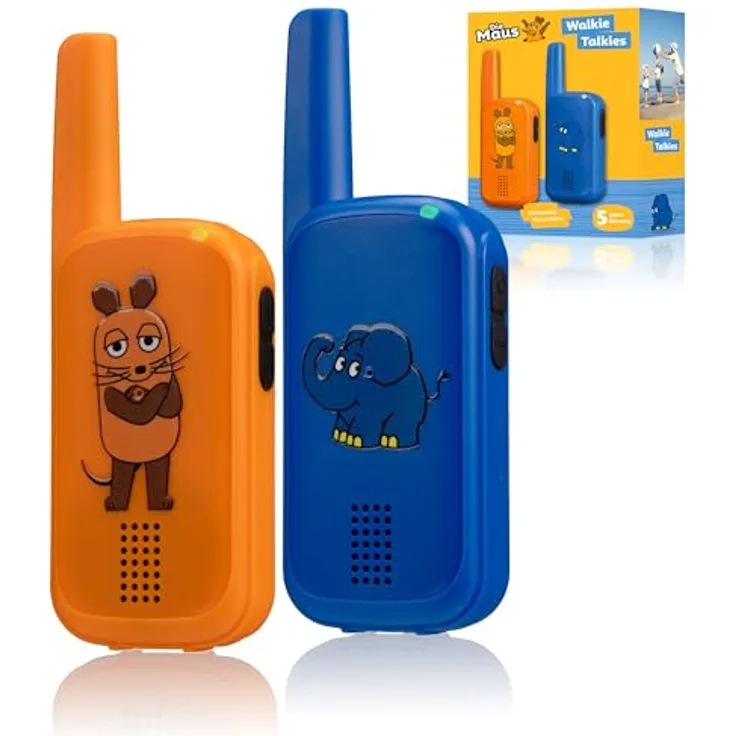 Die Maus Walkie Talkie Set, 2er Set für Kinder mit Maus und Elefant, Reichweite bis 500 m, einfache Bedienung