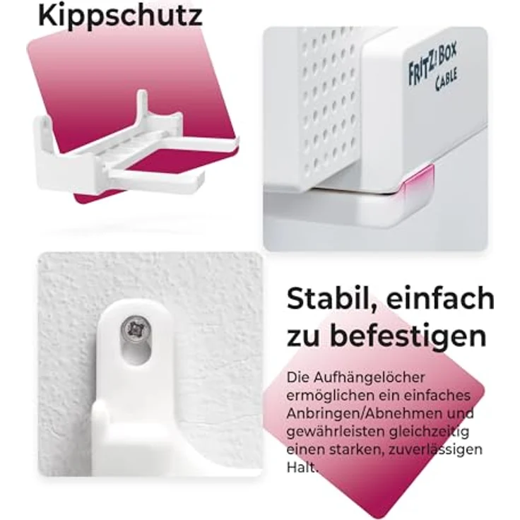 Mobilefox Wandhalterung Halter kompatibel mit FritzBox 6690 Cable & 6591 Cable | Stabile Router-Halterung mit Kabelmanagement, Kippschutz und wechselbarer Position | Zubehör für FritzBox, weiß – Bild 5
