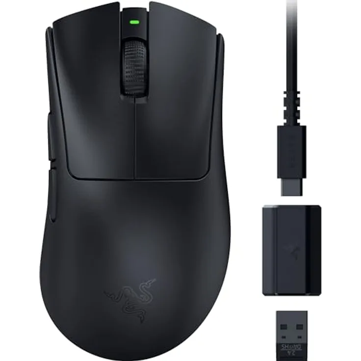Razer DeathAdder V3 Pro + HyperPolling Wireless-Adapter - Ultra leichte E-Sport-Maus mit echten 8K Hz kabelloser Abtastrate (63 gr, Optischer Focus Pro 30K, Optische Switches 3. Gen) Schwarz