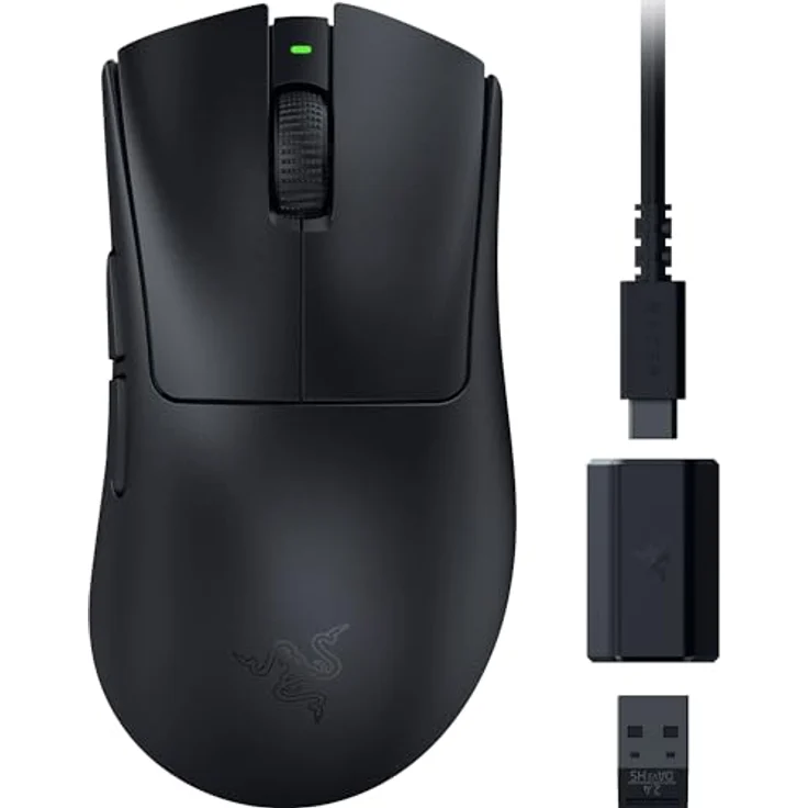 Razer DeathAdder V3 Pro + HyperPolling Wireless-Adapter - Ultra leichte E-Sport-Maus mit echten 8K Hz kabelloser Abtastrate (63 gr, Optischer Focus Pro 30K, Optische Switches 3. Gen) Schwarz – Bild 1