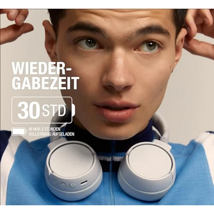 Fresh 'n Rebel Code Fuse, Bluetooth-Kopfhörer on-Ear, kabellos, 30 Stunden Spielzeit, mit Mikrofon und Sprachassistent, Lautstärkeregler und Wiedergabe/Pause-Tasten, faltbar (Ice Grey) – Bild 2