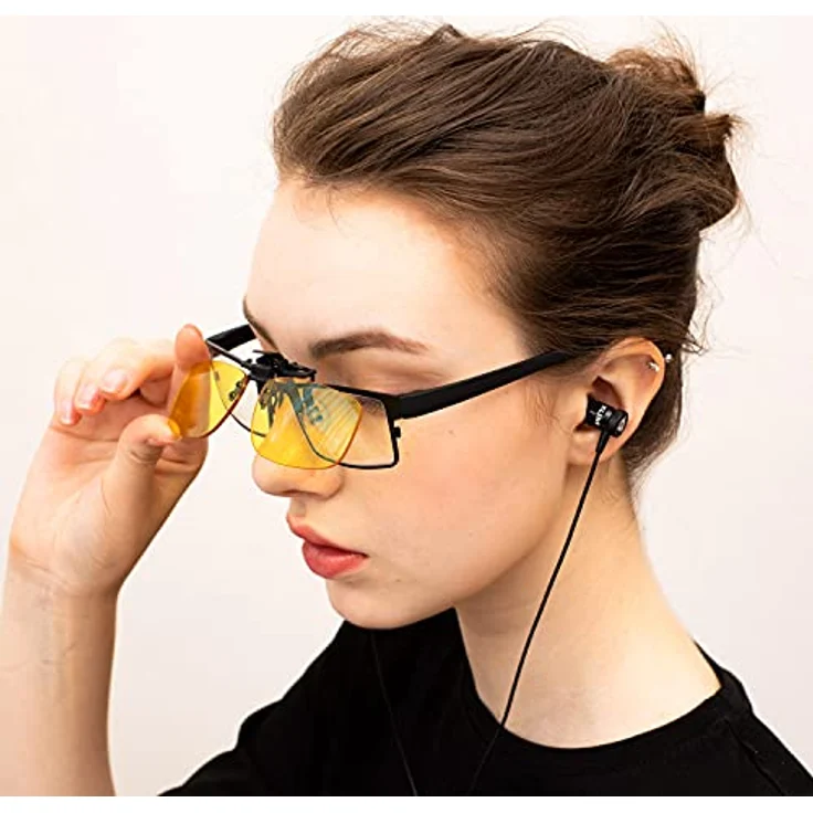 KLIM OTG Brillen Clip on Gläser gegen blaues Licht NEU Guter Schutz bei der Arbeit am Bildschirm - Gaming Brillen PC Mobil TV - Anti Augenmüdigkeit Anti UV Anti blaues Licht-Filtert blaues Licht - Preisvergleich – Bild 6