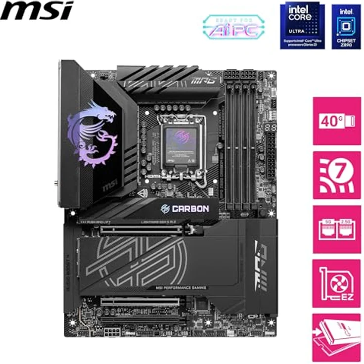 MSI MPG Z890 Carbon WiFi Mainboard, ATX - Unterstützt Intel Core Ultra Prozessoren (Series 2), LGA 1851-110A SPS VRM, DDR5 Memory Boost 9200+ MT/s (OC), PCIe 5.0 x16 & 4.0 x16, M.2 Gen5, Wi-Fi 7 – Bild 2