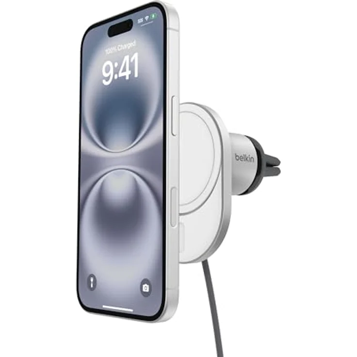 Belkin BoostCharge Pro magnetisches kabelloses Kfz-Ladegerät mit Qi2 (15 W), MagSafe-kompatibles Auto-Ladegerät für iPhone-Serien 16/15/14/13/12, Handyhalterung mit 1,5-m-USB-C-Kabel, Schwarz – Bild 1