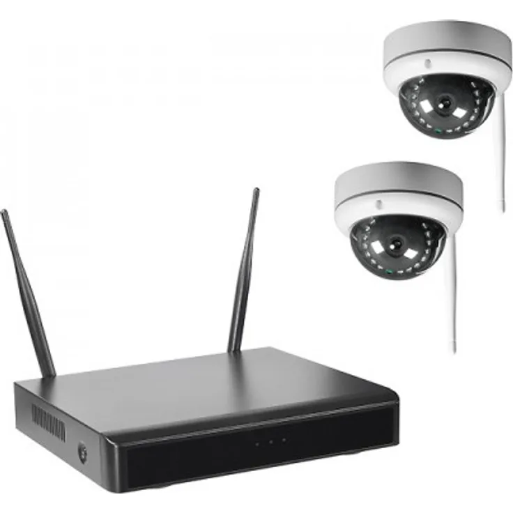 Indexa WLAN-NVR WR100R mit 2 Funk-Kuppelkameras WR100D, 2TB HDD, Full HD, IP66, WiFi